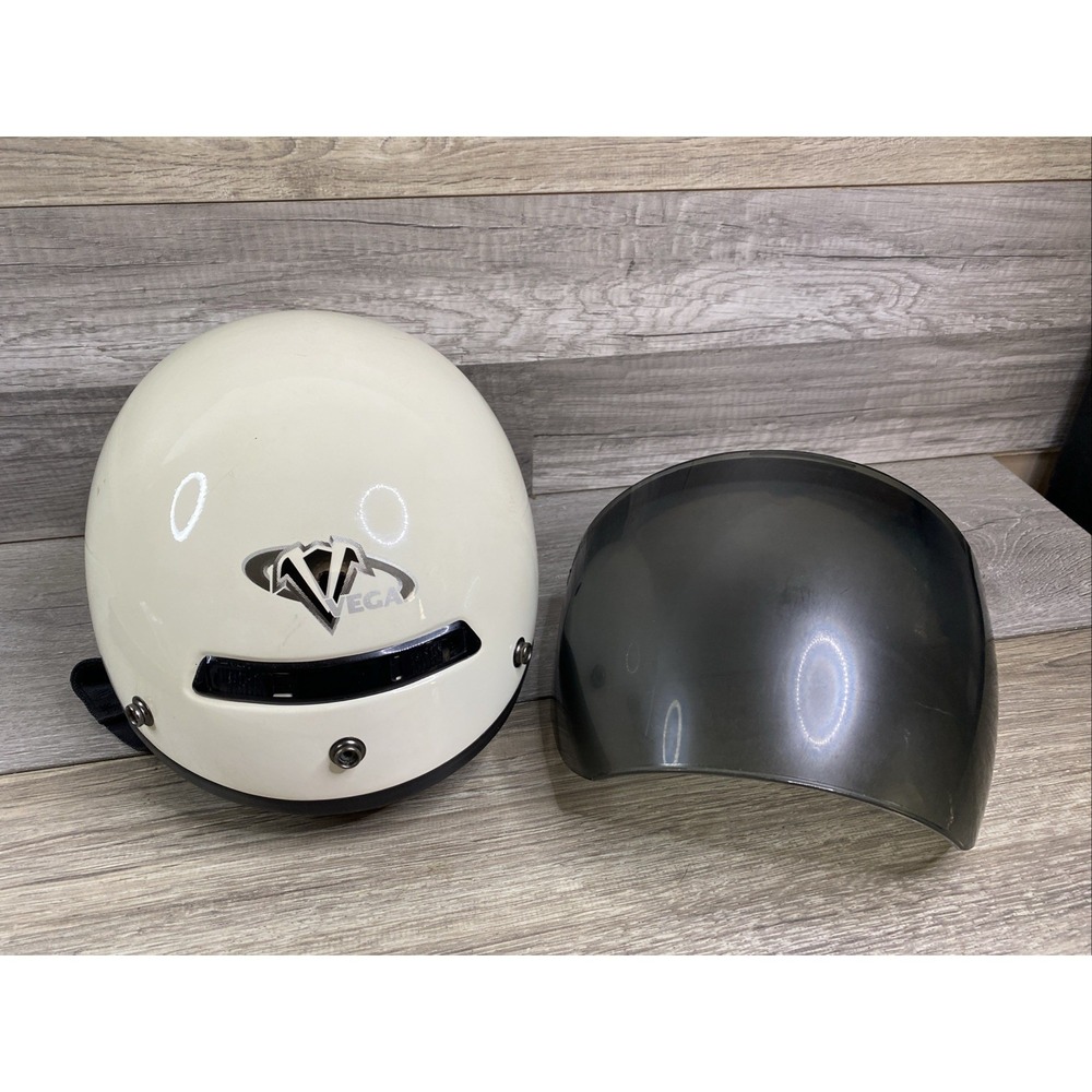 Vintage Vega White Half Helmet W/‎ Visor And Liner Size Medium